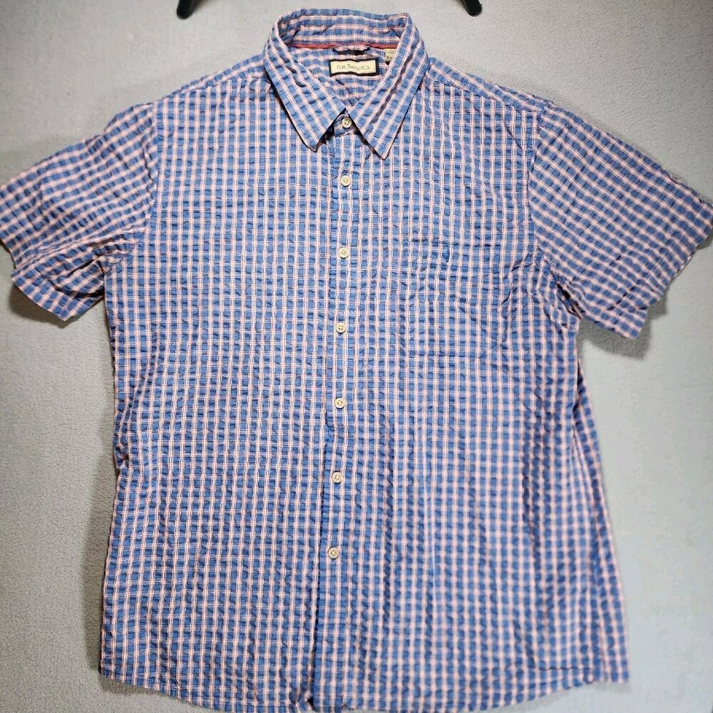G.H. Bass &‎ Co. Short-Sleeve Seersucker Button Shirt XL Blue Red White Check